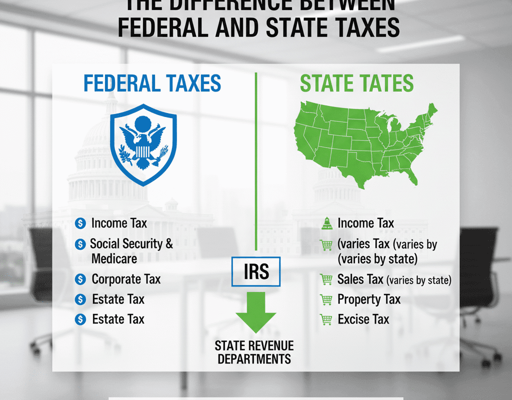 “Federal vs. State Taxes in the U.S.
